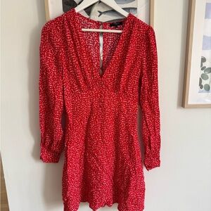 FRNCH Red Long Sleeve Floral Dress